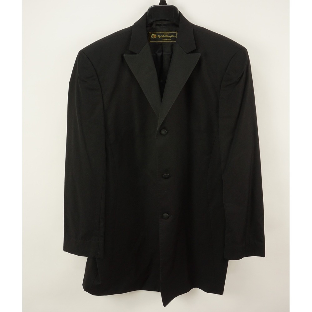 Vintage Lubiam Loro Piana Super 120s Grosgain Peak Tuxedo Jacket US 44L Black
